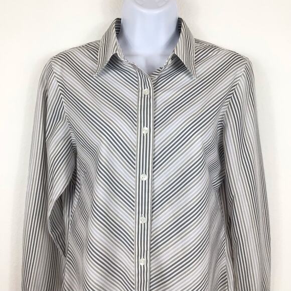 FOXCROFT Grey Diagonal Striped No-Iron Button Up Blouse 8P - Picture 3 of 6